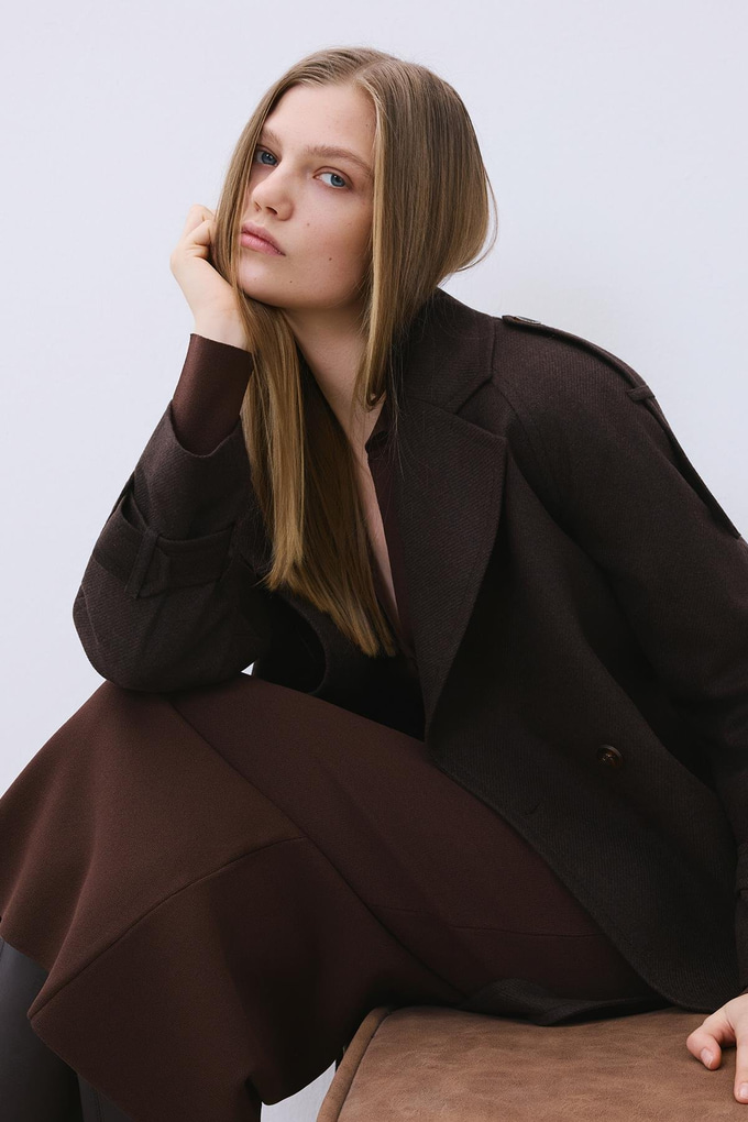 Brown Wool-Blend Belted Coat