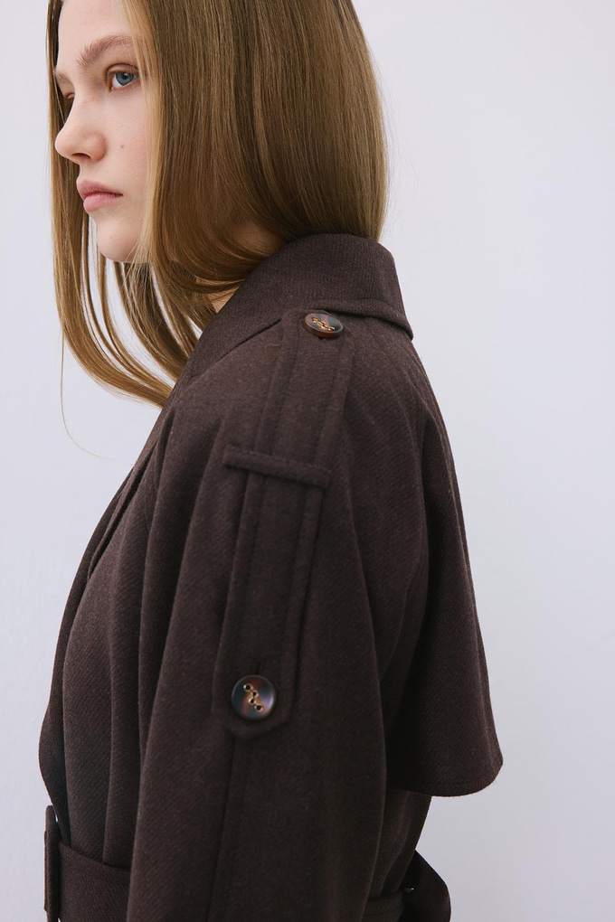Brown Wool-Blend Belted Coat