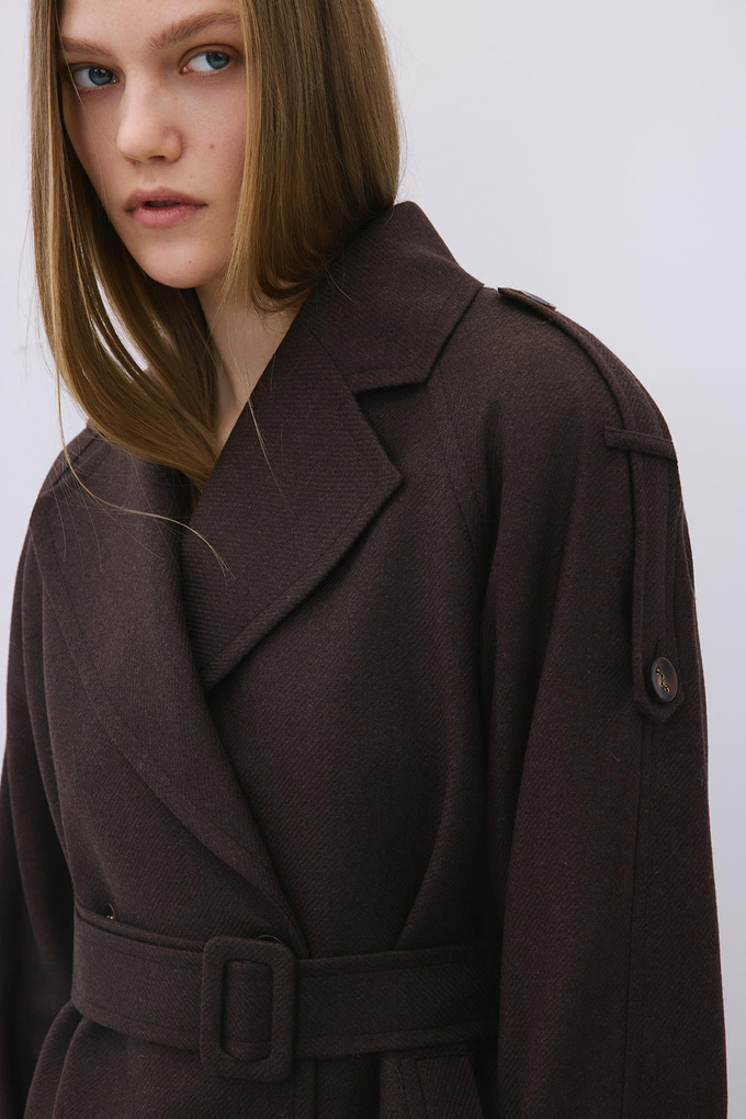Brown Wool-Blend Belted Coat