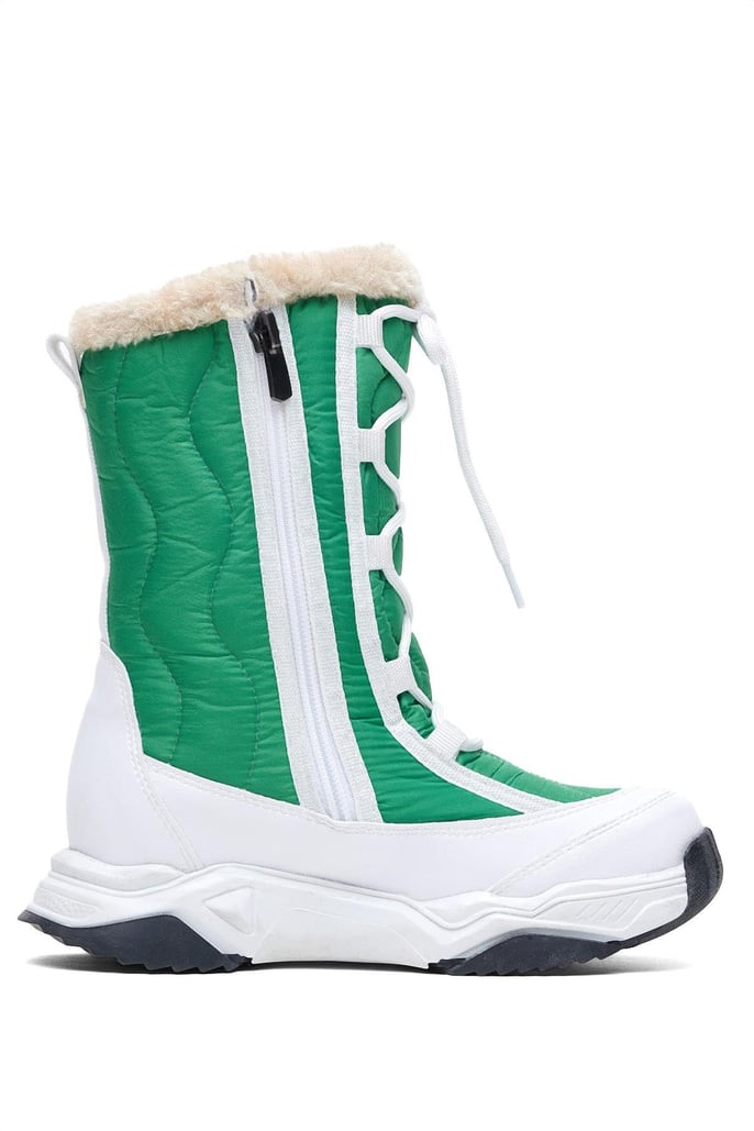 Rahat Kalıp Spor Taban Bağcık Detaylı Çocuk Unisex Beyaz Yeşil Kar Botu TBKR5014