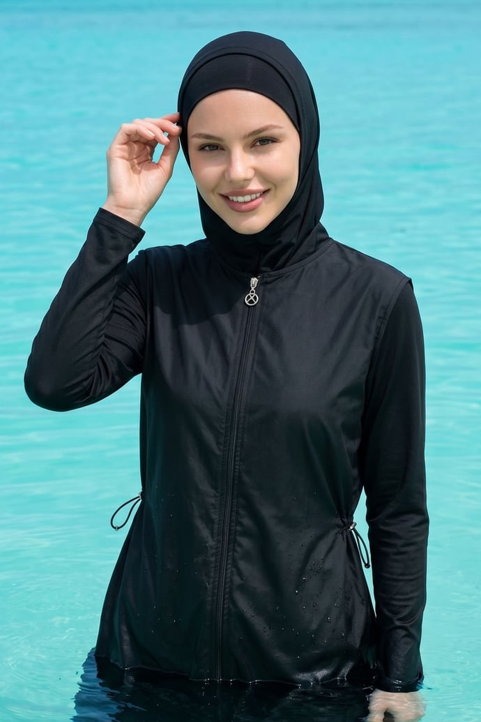 6045A-B Siyah Tesettür Mayo