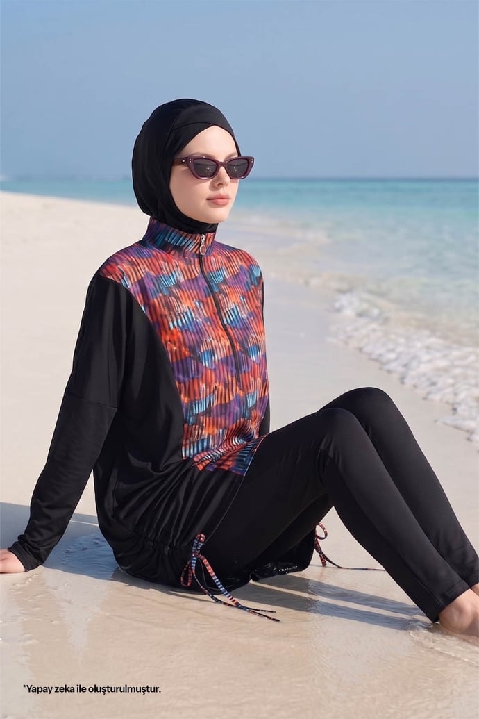 6052 Siyah Tesettür Mayo