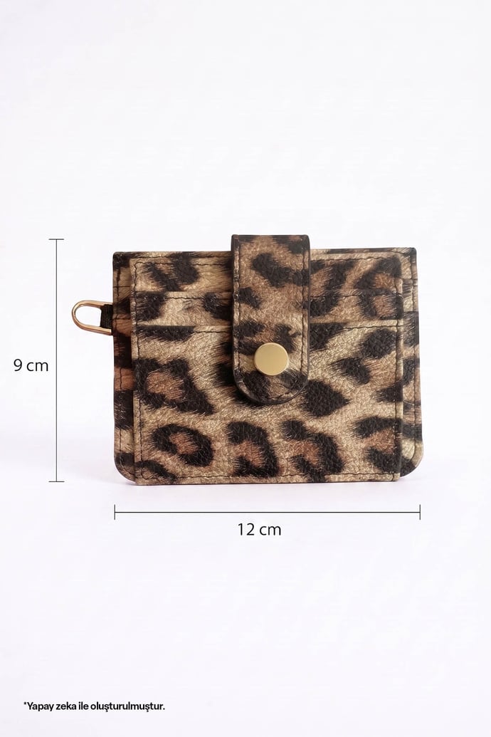 Anahtarlık Detaylı Leopar Desenli Taba Kartlık