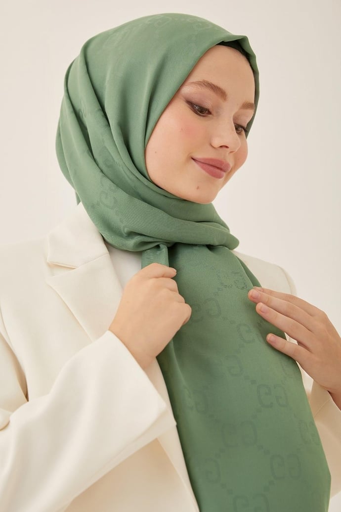 Ariva G Desen Jakarlı Pamuklu Şal - Mint