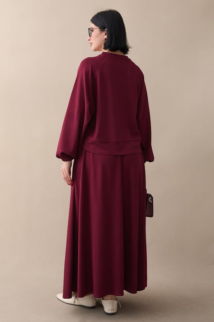 Basic Biyeli Etekli Takım Bordo