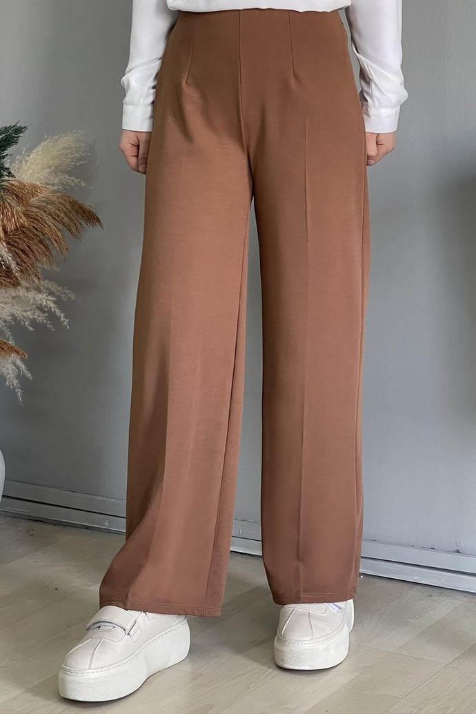 Bol Paça Beli Lastikli Pantolon - Taba