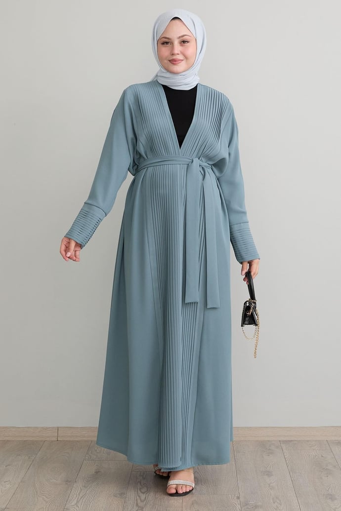 Boydan Pileli Detay Uzun Mint Abaya