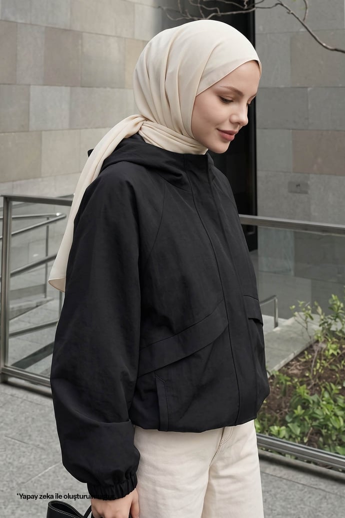 Çapraz Kapak Detaylı Siyah Ceket