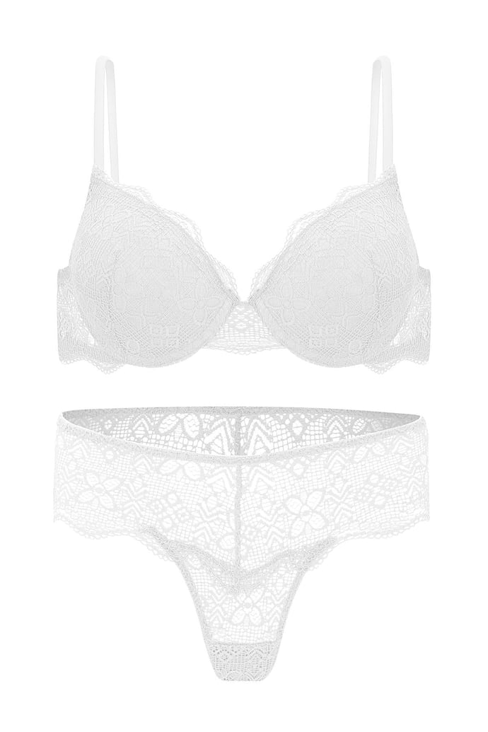 Dantelli Dekolte Dolgulu Push-Up Takım - Ekru - 2735