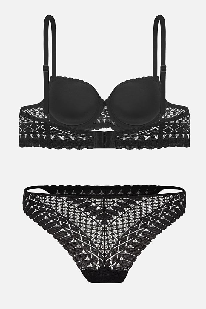 Dantelli İç Çamaşır Takımı Push Up Destekli - Siyah - 2721