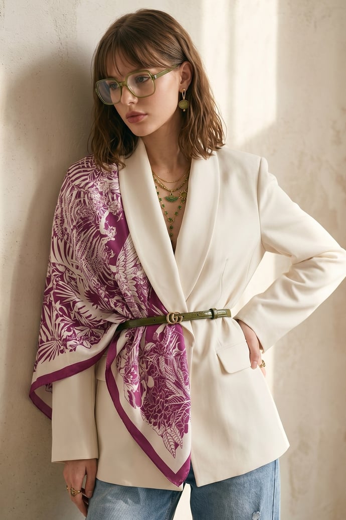 Desenli Koyu Pembe Soft Fular Eşarp 90x90