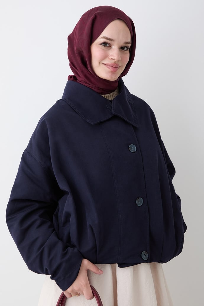Dik Yaka Lacivert Bomber Ceket
