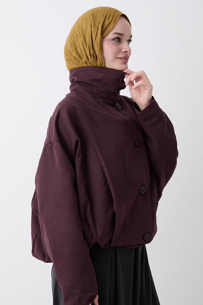 Dik Yaka Mürdüm Bomber Ceket