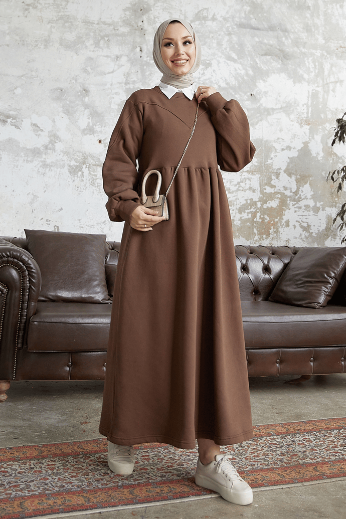 Elenor Balloon Sleeve Dress - Brown