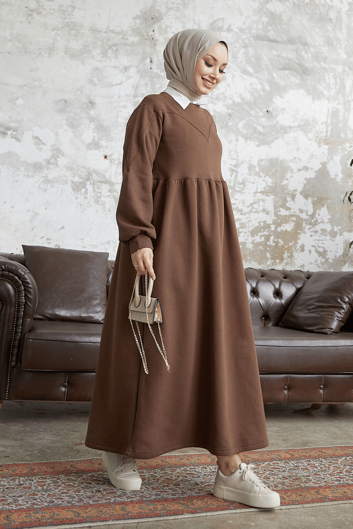 Elenor Balloon Sleeve Dress - Brown