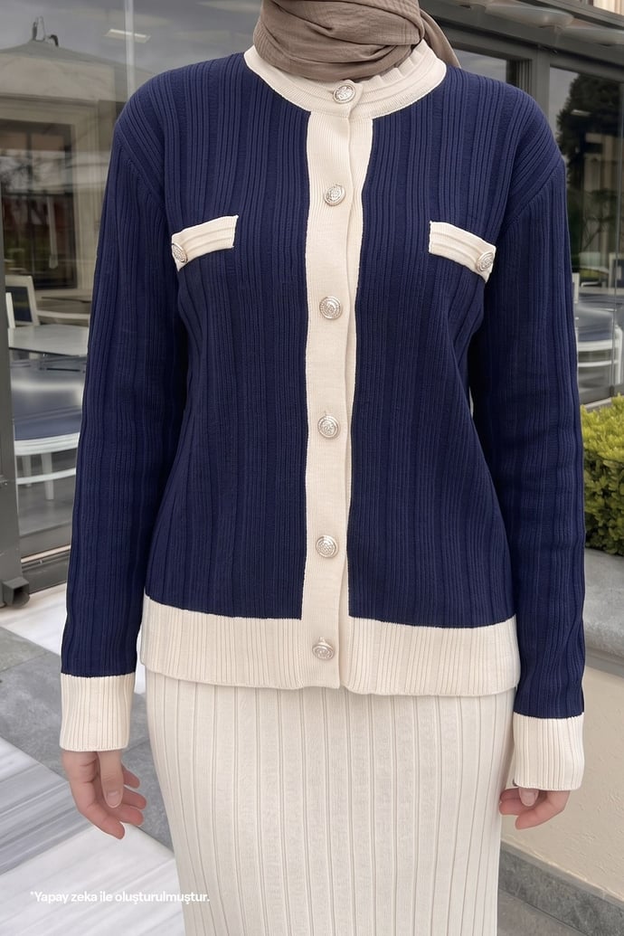 Skirted Cardigan Navy Knit Set