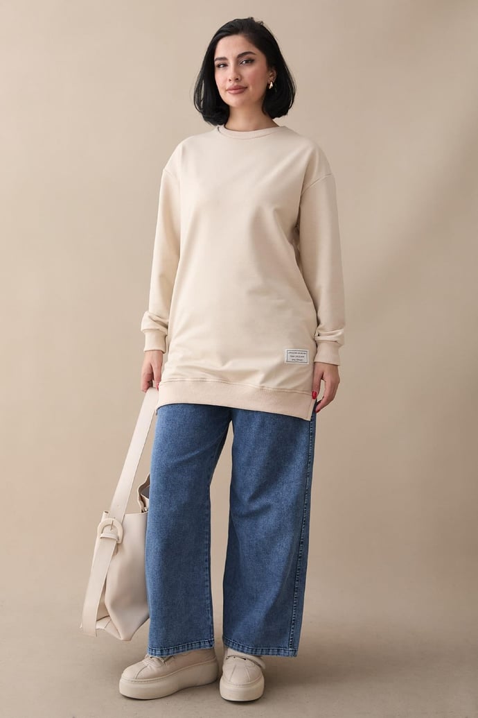Etiket Detay Basic Bej Tunik