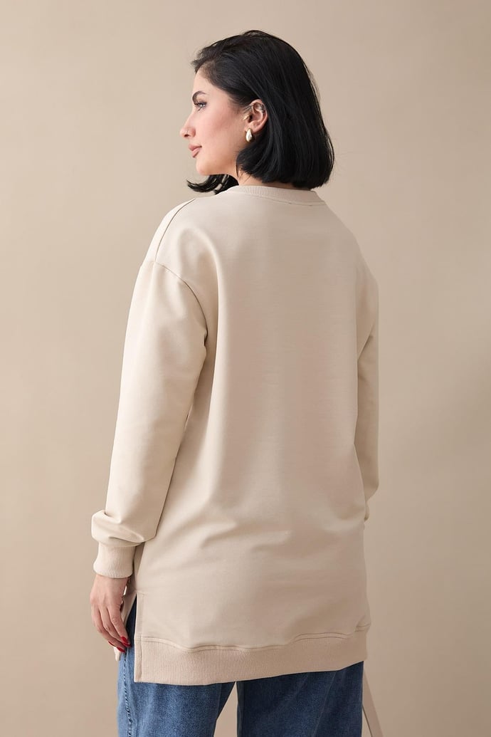 Etiket Detay Basic Bej Tunik