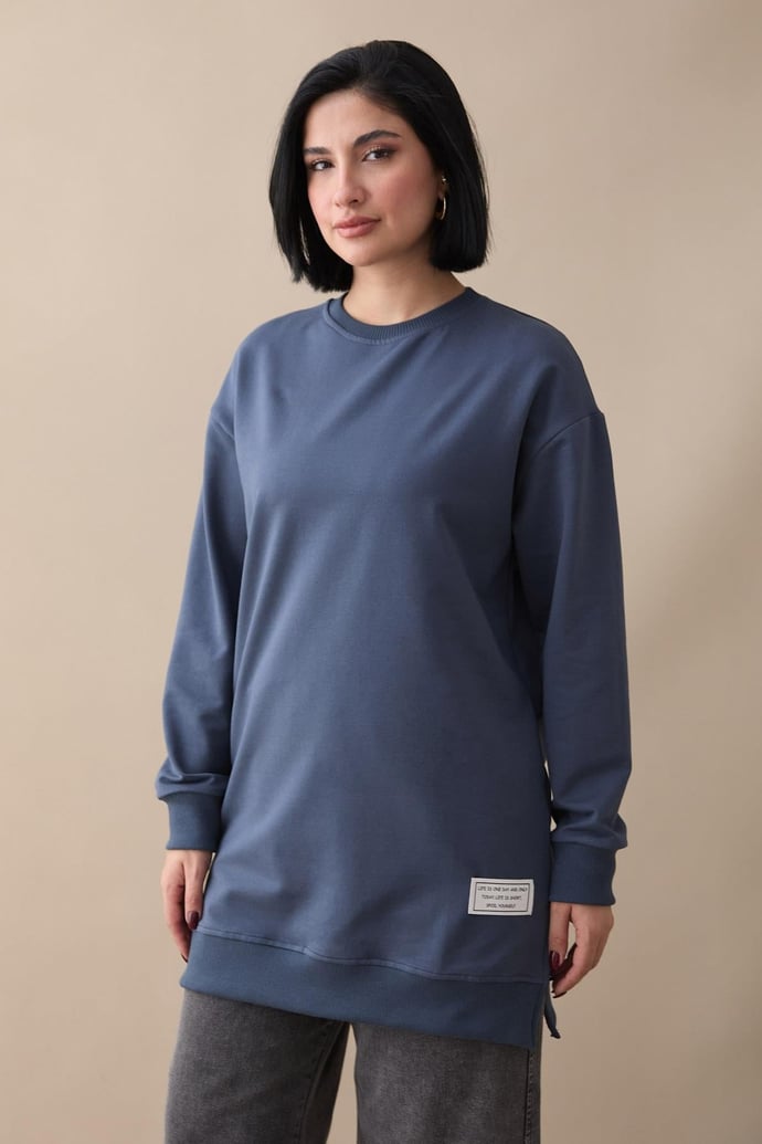 Etiket Detay Basic Gri Tunik