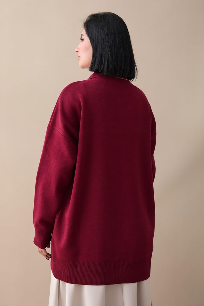 Fularlı Triko Bordo Tunik