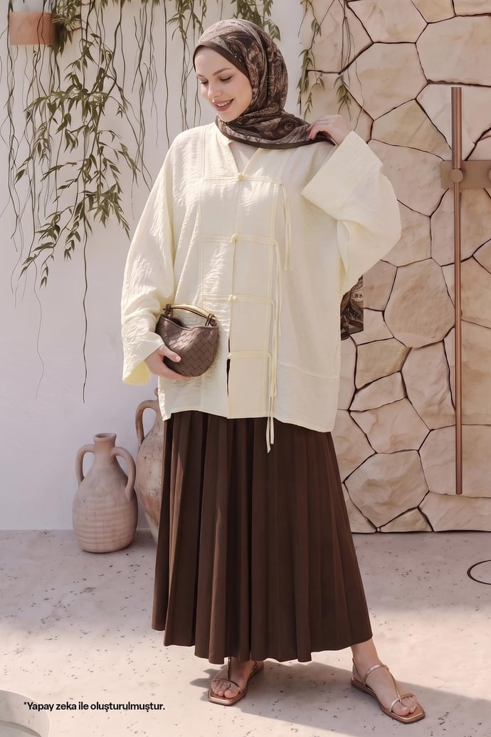 Geniş Kol Açık Sarı Kimono