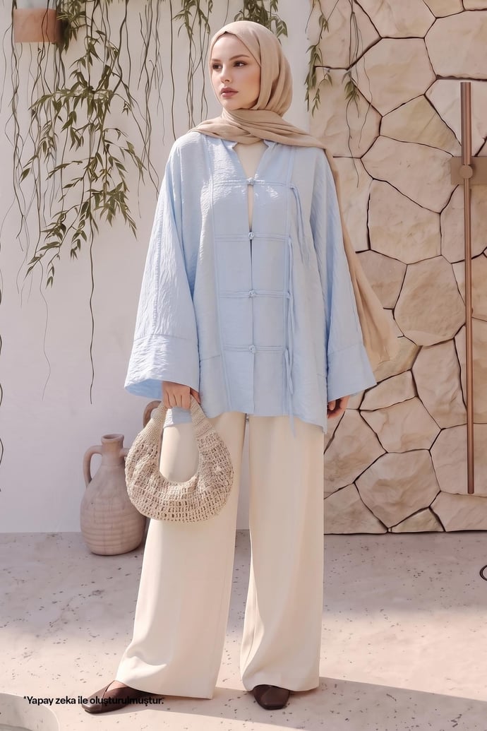 Geniş Kol Bebe Mavisi Kimono