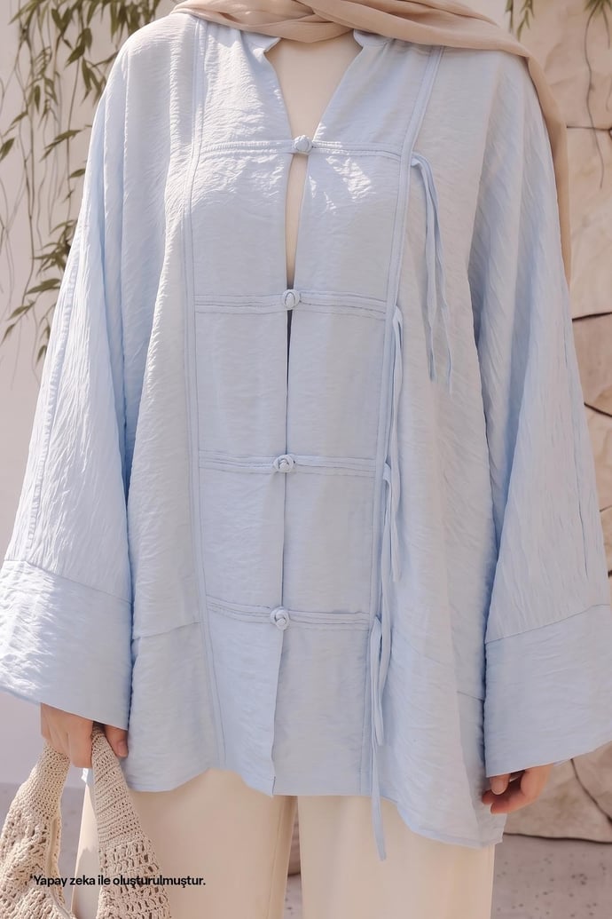 Geniş Kol Bebe Mavisi Kimono
