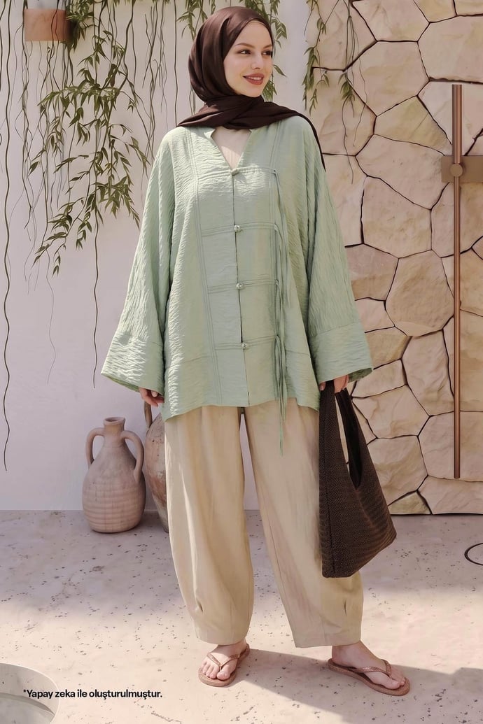 Geniş Kol Mint Yeşili Kimono