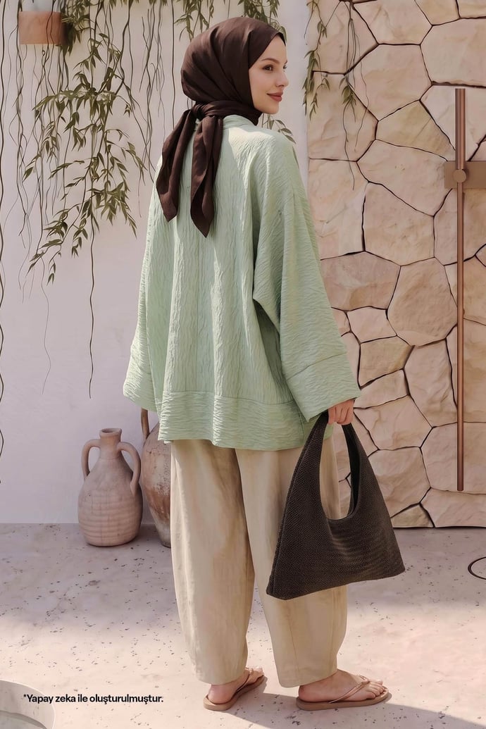 Geniş Kol Mint Yeşili Kimono