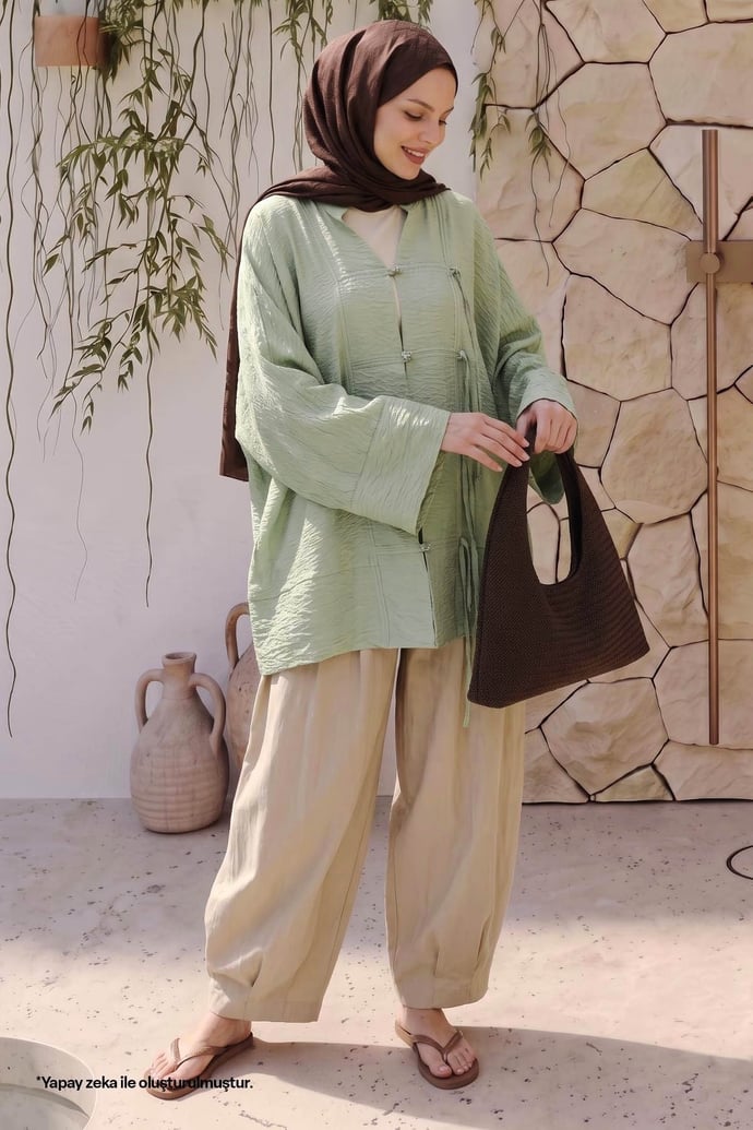 Geniş Kol Mint Yeşili Kimono