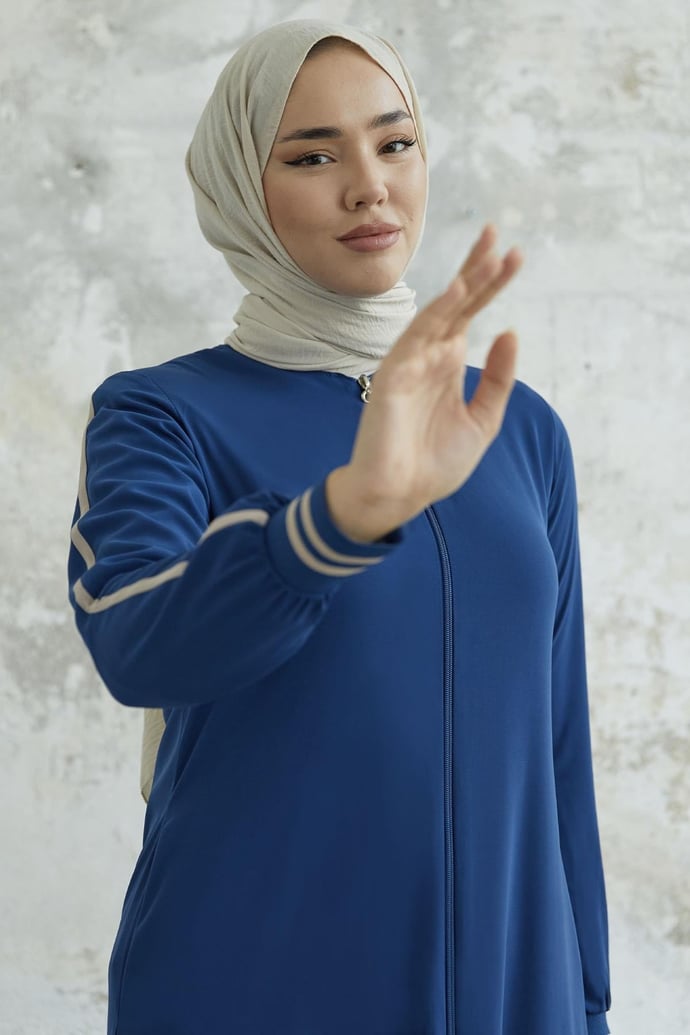 Hazel Şerit Desen Ribanalı İndigo Ferace