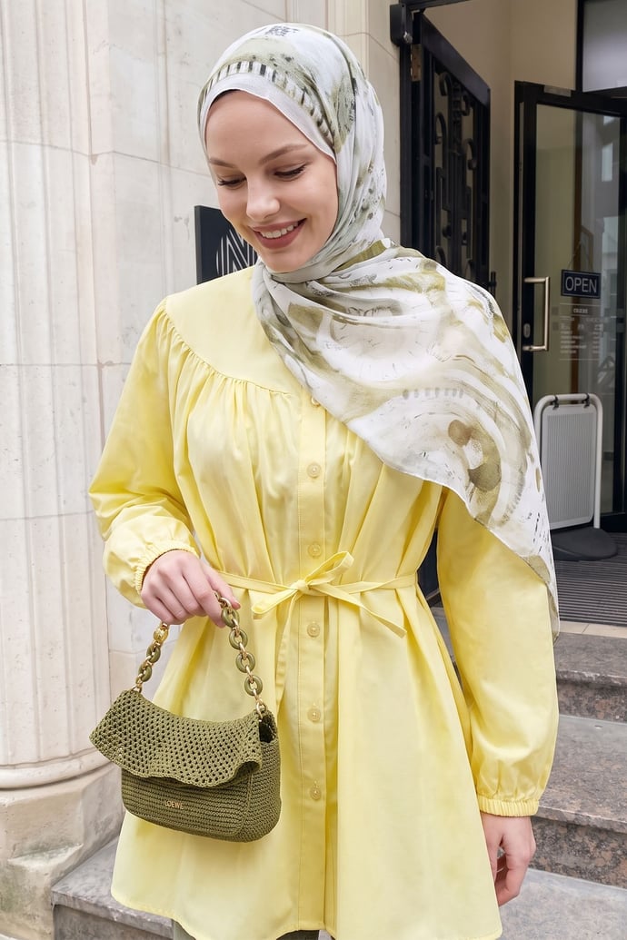 İp Kuşaklı Sarı Gömlek Tunik