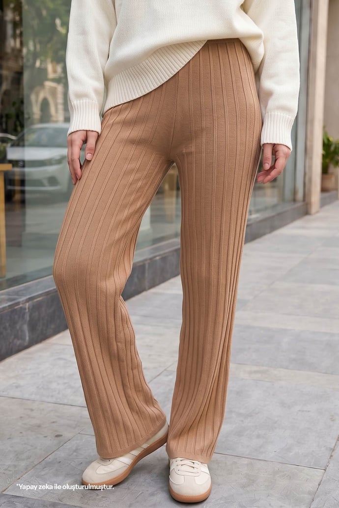 Thick Ribbed Camel Knit Pants