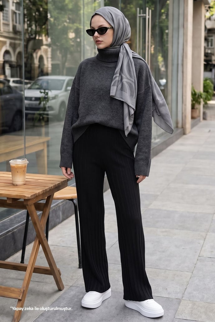 Thick Ribbed Black Knit Pants