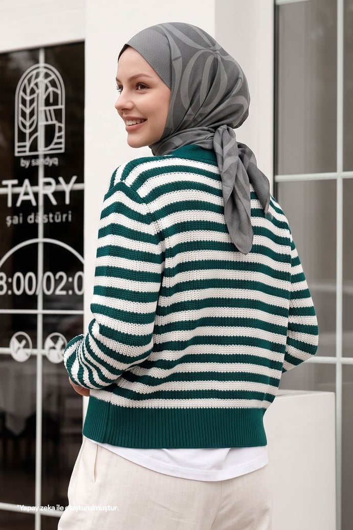 Heart Striped Emerald Green Knit Cardigan