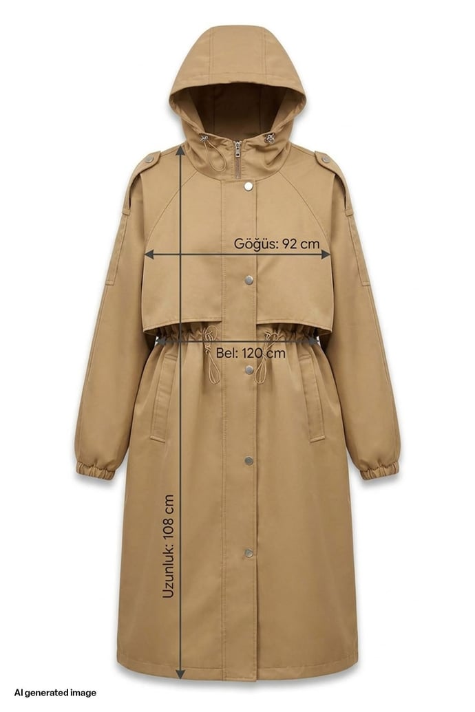 Kapüşonlu Astarlı Camel Parka Mont