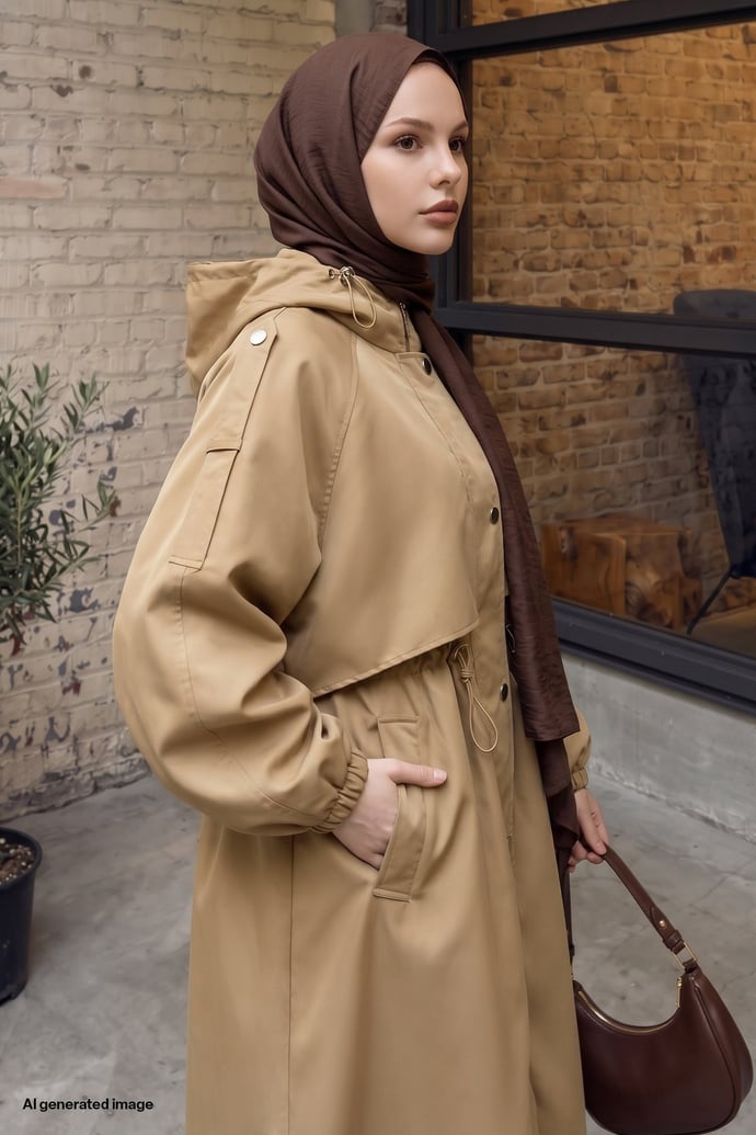 Kapüşonlu Astarlı Camel Parka Mont