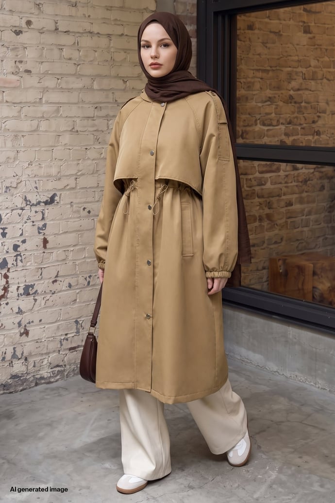 Kapüşonlu Astarlı Camel Parka Mont