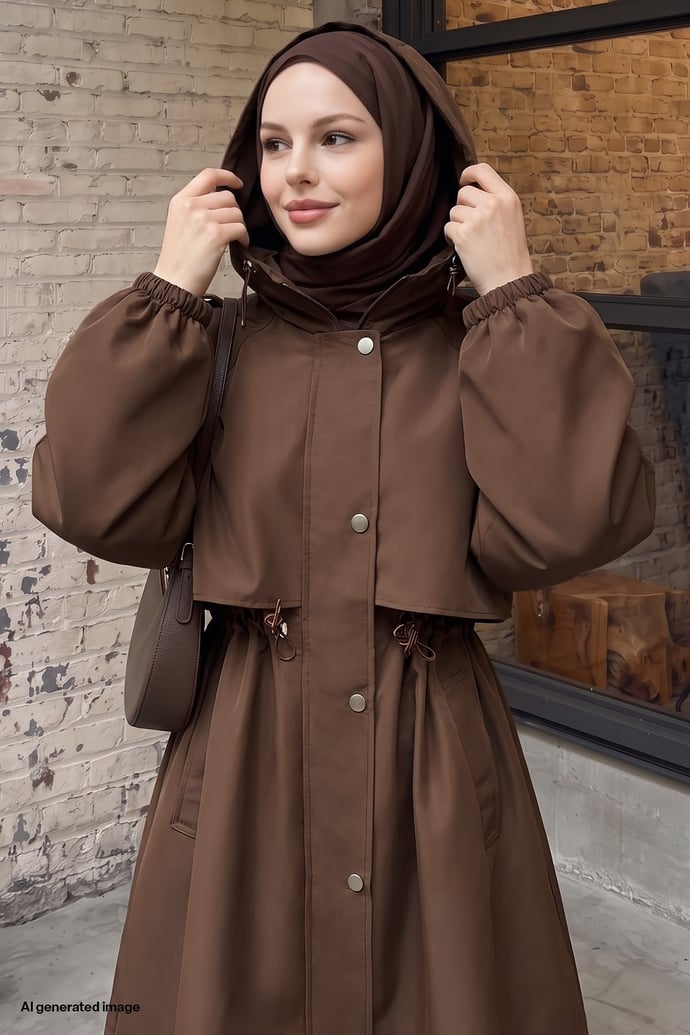 Kapüşonlu Astarlı Kahverengi Parka Mont
