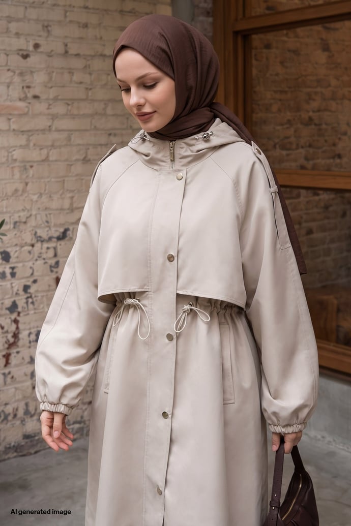 Kapüşonlu Astarlı Taş Parka Mont