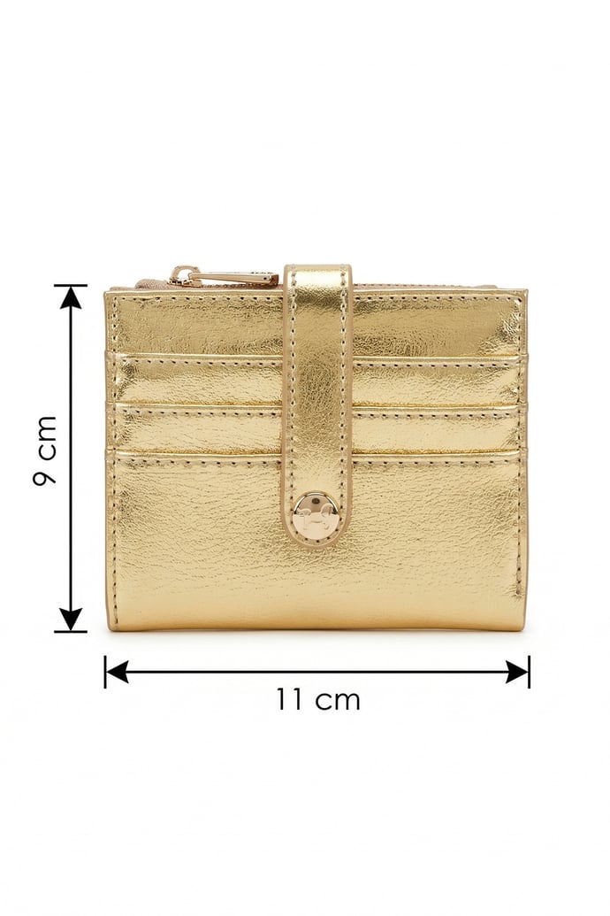 Kartlık Bölmeli Çıtçıt Detay Kadın Cüzdan Gold