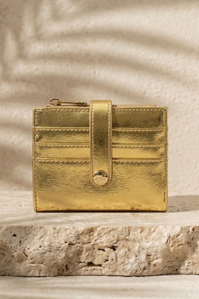 Kartlık Bölmeli Çıtçıt Detay Kadın Cüzdan Gold