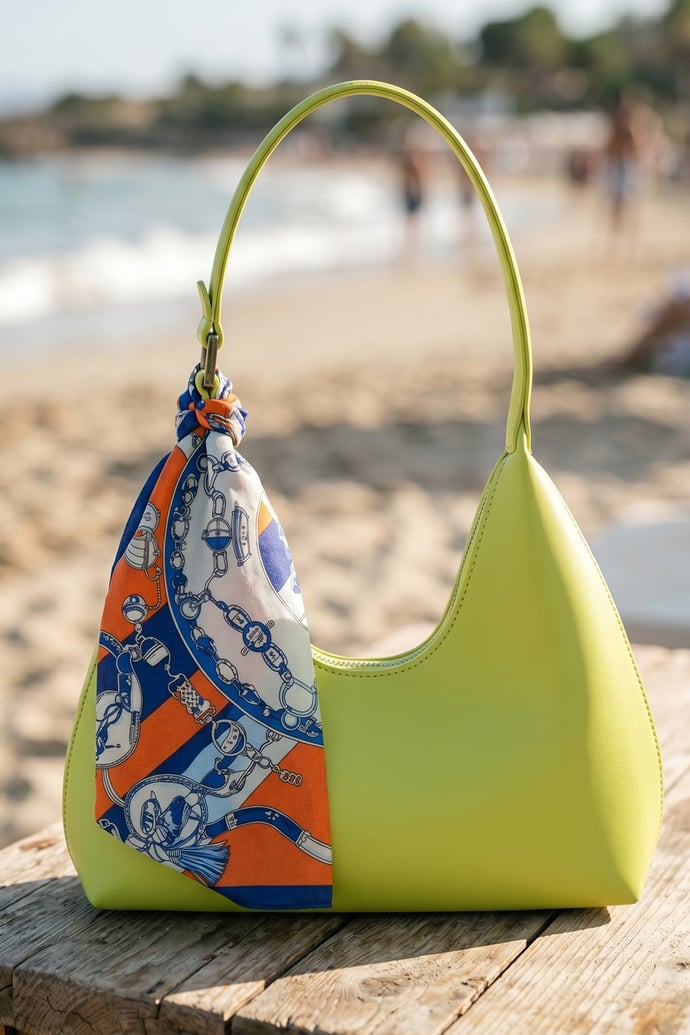 Kemer Desenli Saks Mavisi-Turuncu Bandana Fular 50x50