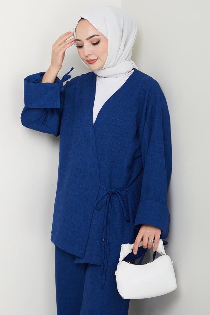 Keten Kimono İkili Lacivert Takım
