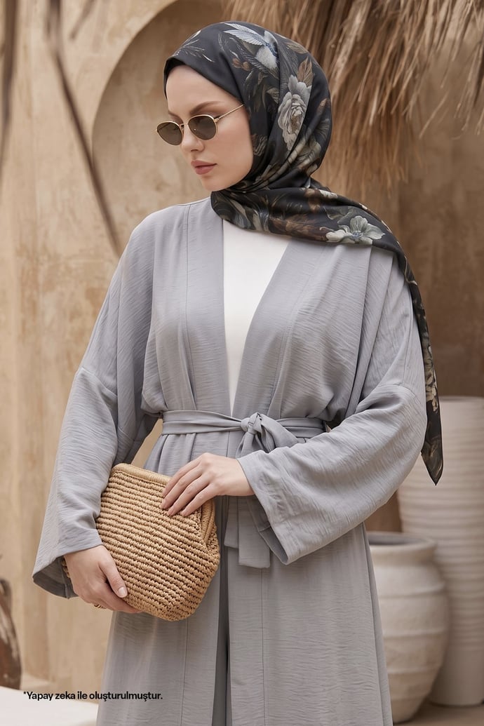 Kimono Pantolonlu Gri Takım