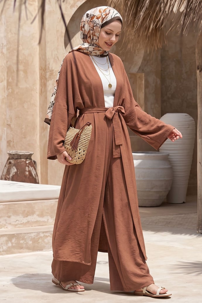 Kimono Pantolonlu Kiremit Takım