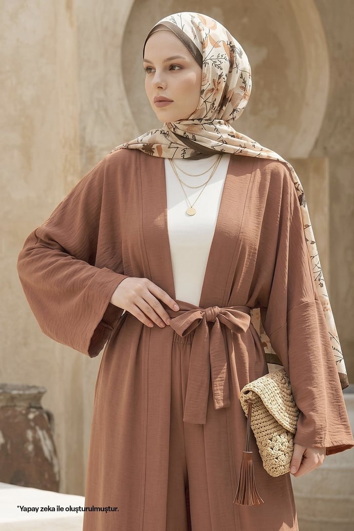 Kimono Pantolonlu Kiremit Takım