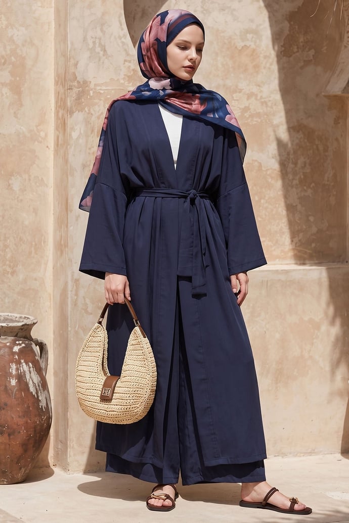 Kimono Pantolonlu Lacivert Takım