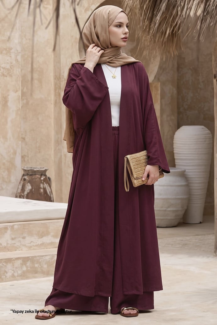 Kimono Pantolonlu Mürdüm Takım