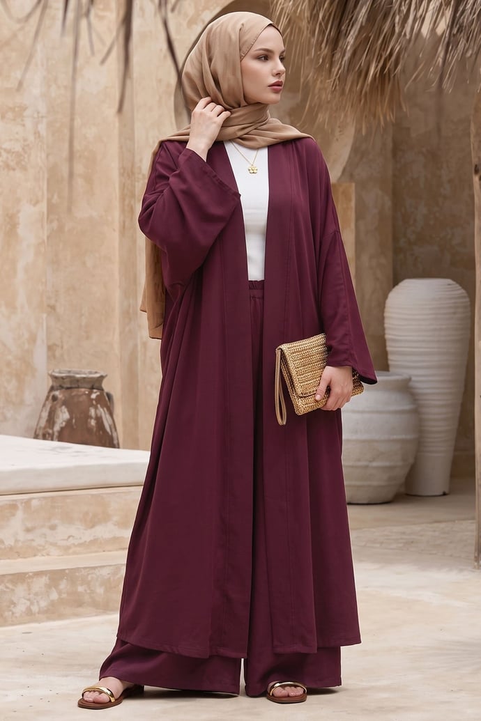 Kimono Pantolonlu Mürdüm Takım